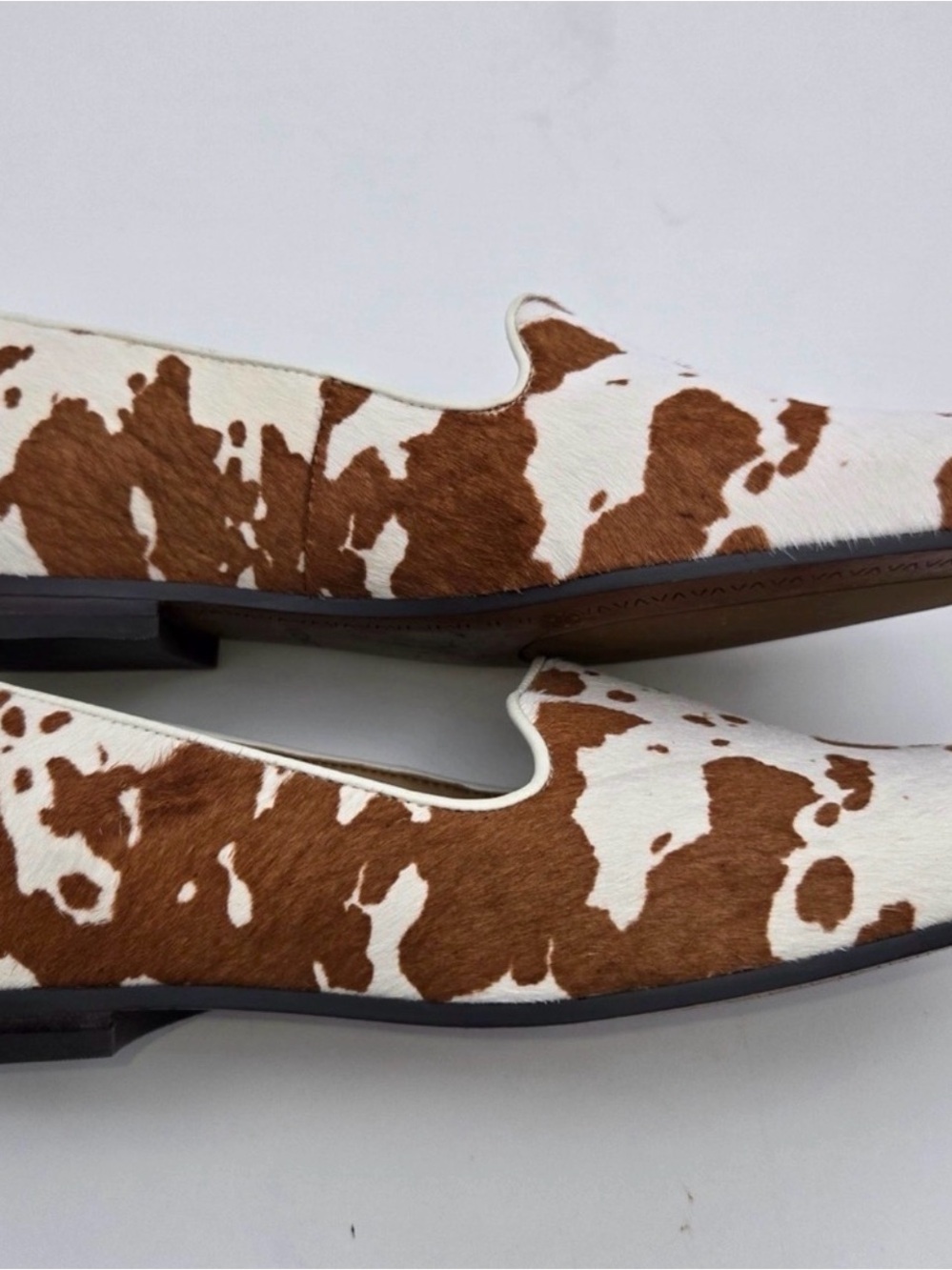 Vionic Calfhair Cowhide Slip-On Loafers in Brown and White 7.5